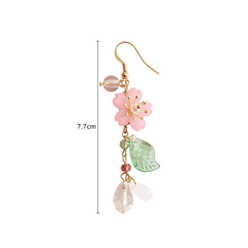DOUBNINE Pink Flower Earrings Dangle Cherry Blossoms Sakura Floral Teardrop Butterfly Fairy Leaf Petal Drop Spring Women Accessories (sakura) - Image 2